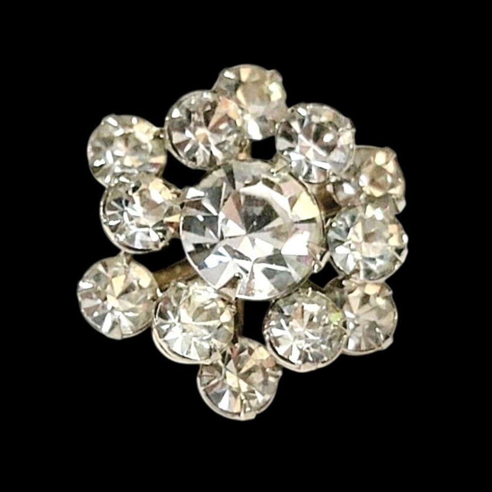 Vintage Rhinestone Brooch‎ Pin, Flower Mid-century Sparkly Glass Floral sf-35